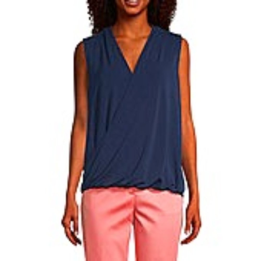 💖💖NWT LIZ CLAIBORNE WOVEN SLEEVELESS V-NECK WRAP TOP (L)